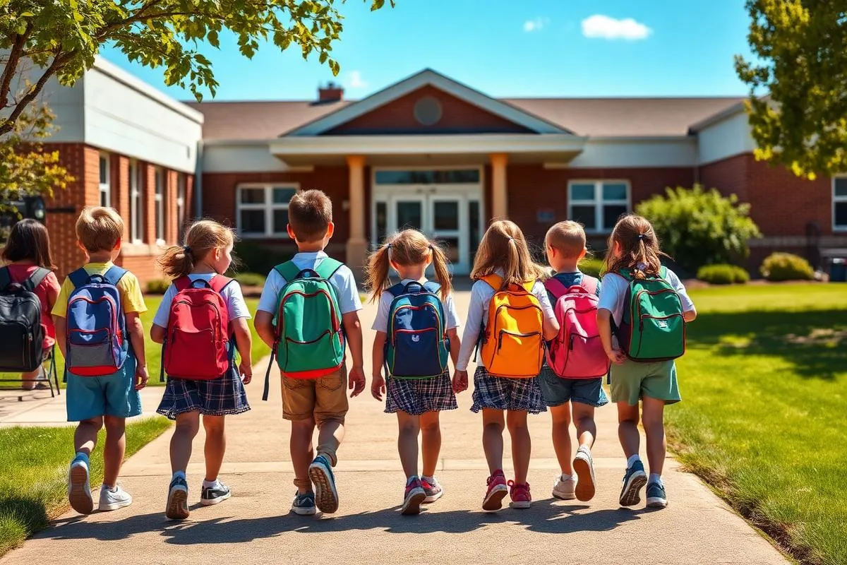Crianças com mochilas a caminho da escola protegidas pelo AR Vital para instituições